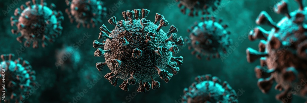 Hyper-realistic virus background in dark green with intricate details Hyper-realistic virus background in dark green with intricate details
