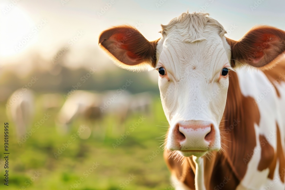 A curious cow gazes warmly in a sunlit meadow during a tranquil afternoon A curious cow gazes warmly in a sunlit meadow during a tranquil afternoon