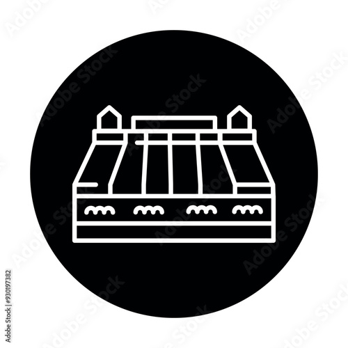 Hydroelectric power plant  black line icon. Alternative energy source photo