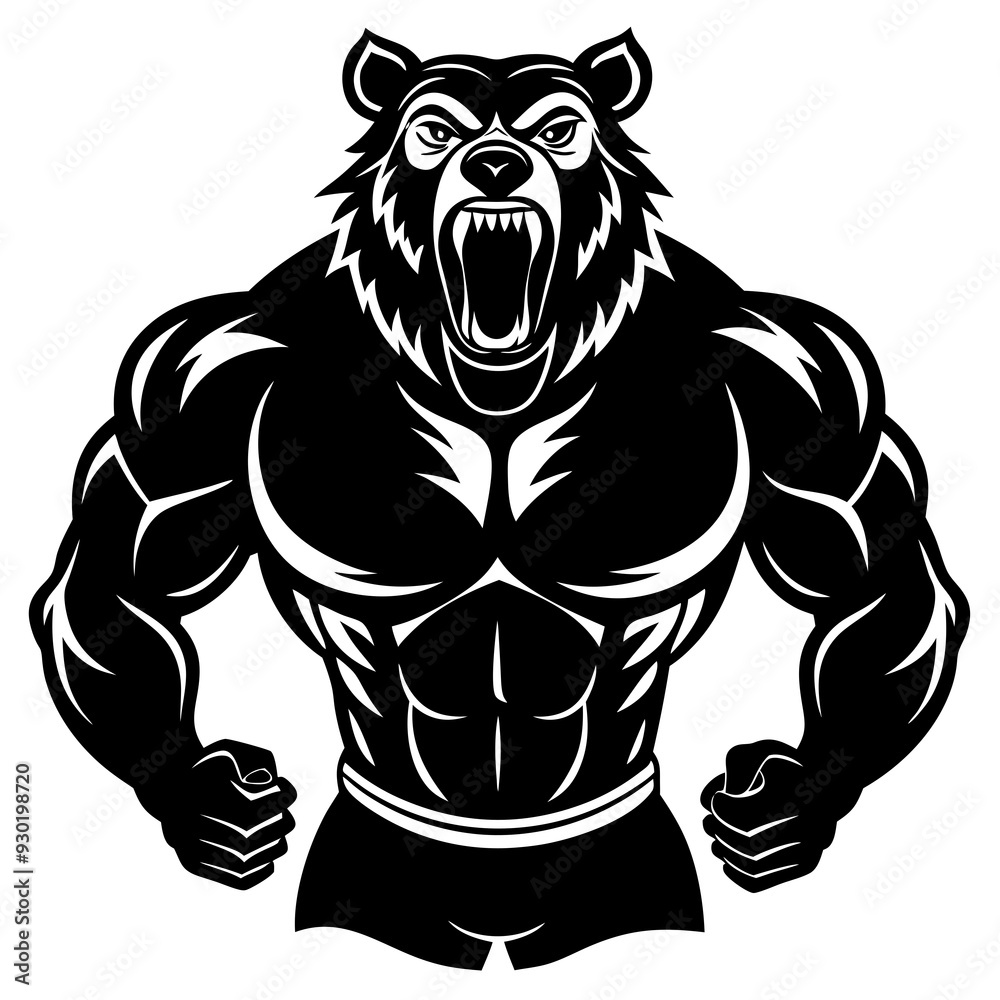 Fototapeta premium A ferocious bear athlete posing black art vector illustration