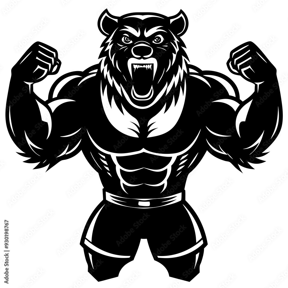 A ferocious bear athlete posing black art vector illustration A ferocious bear athlete posing black art vector illustration
