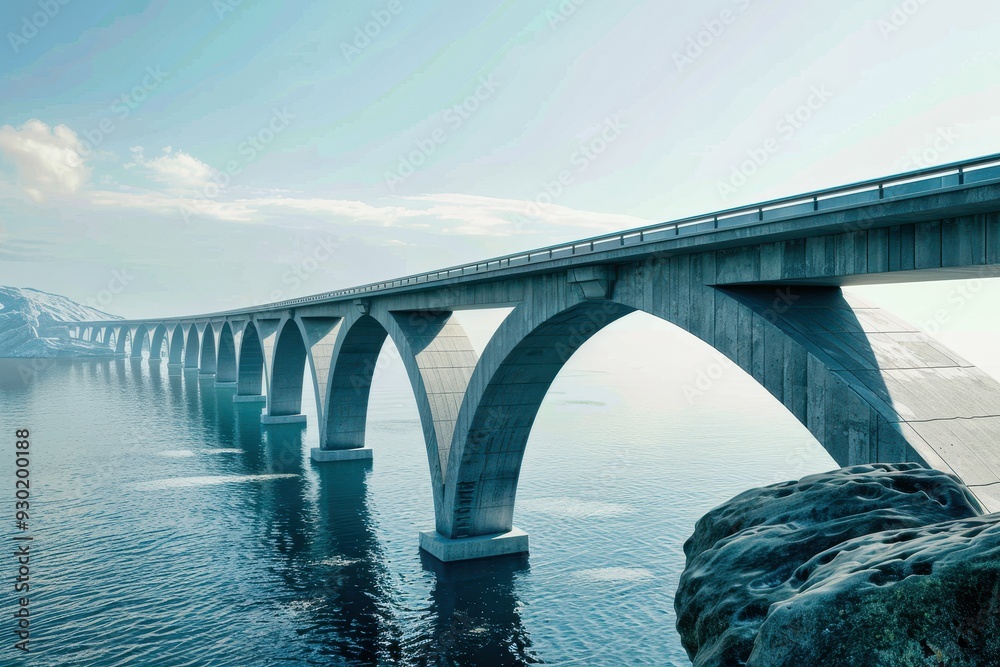 A serene drive across a stunning coastal bridge at twilight, reflecting soft hues on calm waters and showcasing serene natural beauty A serene drive across a stunning coastal bridge at twilight, reflecting soft hues on calm waters and showcasing serene natural beauty