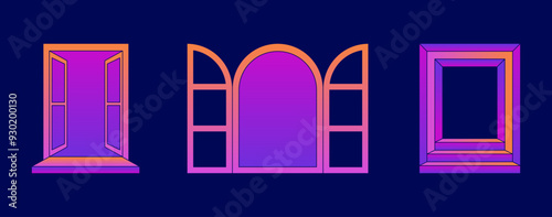 Vector retro futuristic neo grunge elements for print and graphic designs, abstract shapes y2k, figures, wireframe, flames, tattoo gothic style, stickers, stars, hearts and logo templates