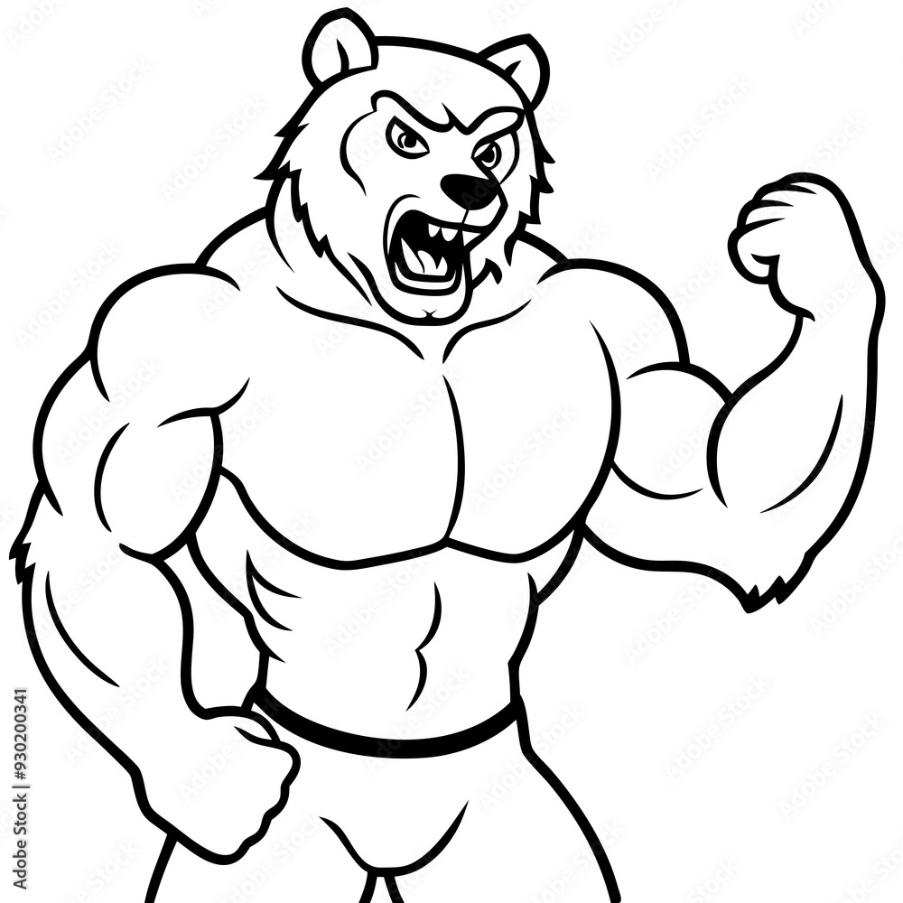 A ferocious bear athlete posing line art vector illustration A ferocious bear athlete posing line art vector illustration