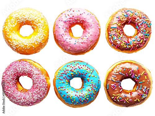 a group of donuts with sprinkles photo