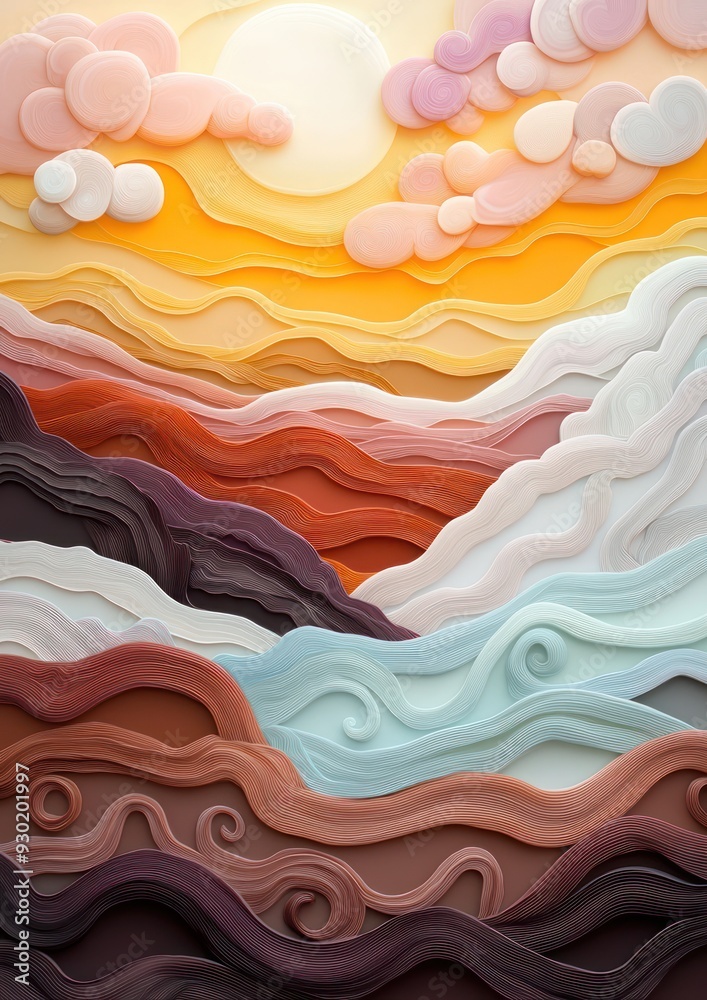 Fototapeta premium Sweet Surreal Landscape: Chocolate Mountains, Cheese River, Candy Skies,Generative AI
