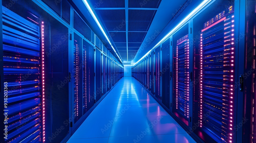 Overworking in data centers, long aisles of servers, neatly bundled cables, dim overhead lights, modern tech style, clean and organized, persistent low hum, high-intensity focus Overworking in data centers, long aisles of servers, neatly bundled cables, dim overhead lights, modern tech style, clean and organized, persistent low hum, high-intensity focus