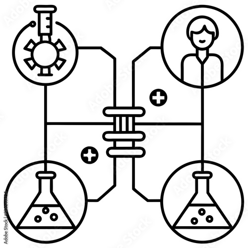 Knowledge transfer between medical labs line art vector