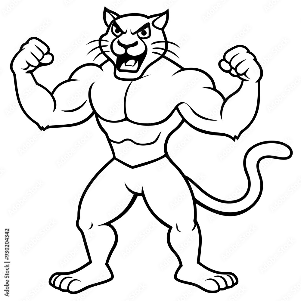 A ferocious cat athlete posing line art vector illustration A ferocious cat athlete posing line art vector illustration