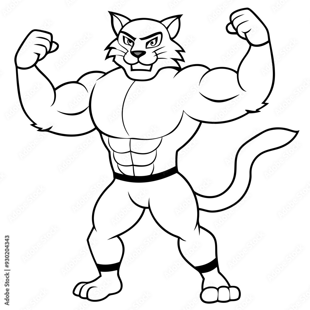 A ferocious cat athlete posing line art vector illustration A ferocious cat athlete posing line art vector illustration