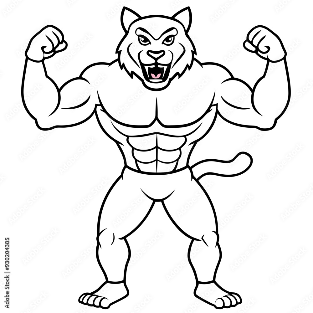 A ferocious cat athlete posing line art vector illustration A ferocious cat athlete posing line art vector illustration