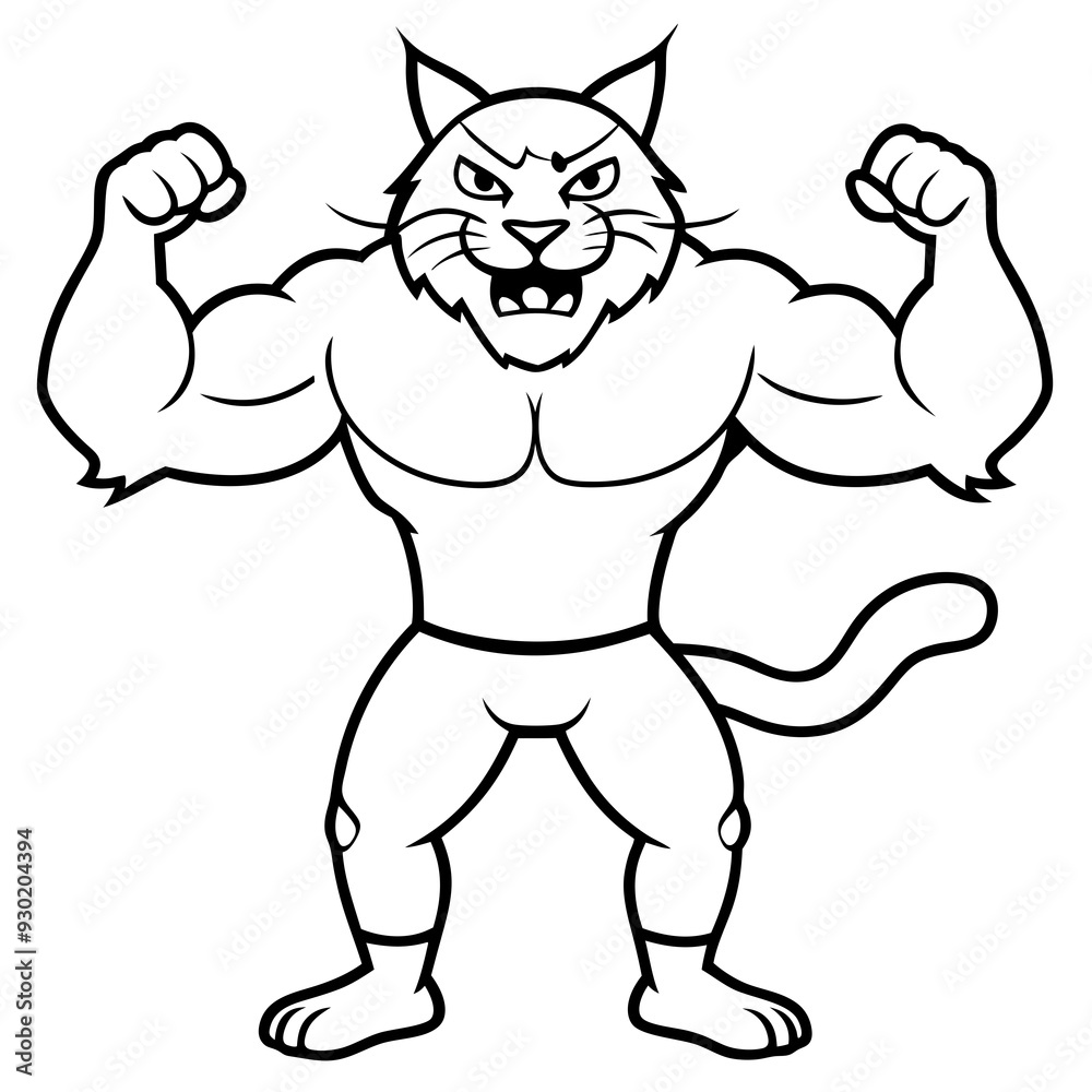 A ferocious cat athlete posing line art vector illustration A ferocious cat athlete posing line art vector illustration