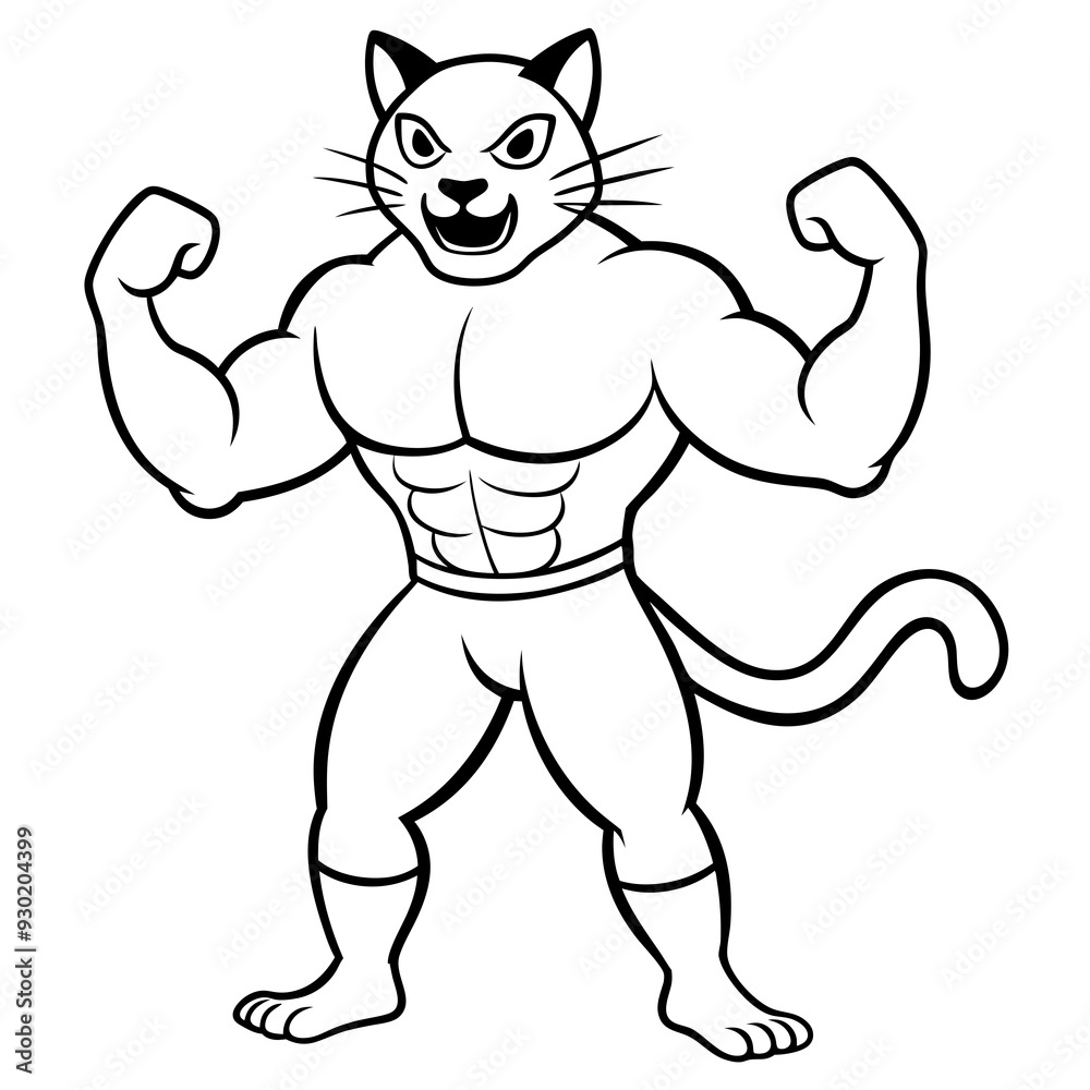 A ferocious cat athlete posing line art vector illustration A ferocious cat athlete posing line art vector illustration