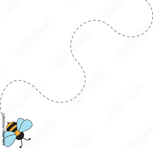 Cartoon Bee Flying on a Dotted Route. 