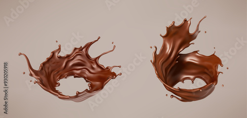 Splash melted chocolate. Realistic liquid chocolate. Brown choco. Vector illustration
