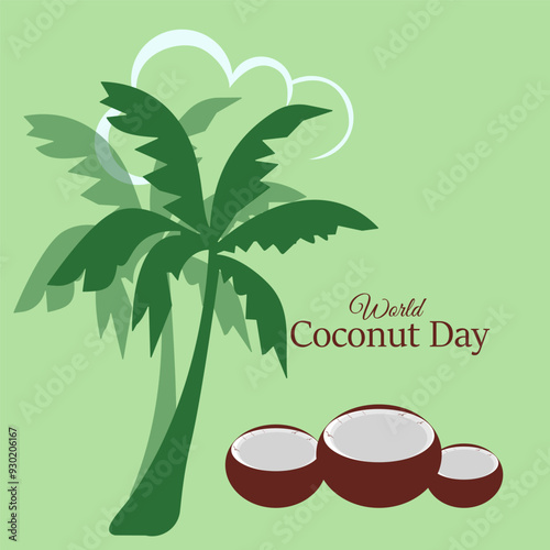 World Coconut Day Design, Coconut Tree with Leaves and fruits Vector, Illustration. September 2. photo