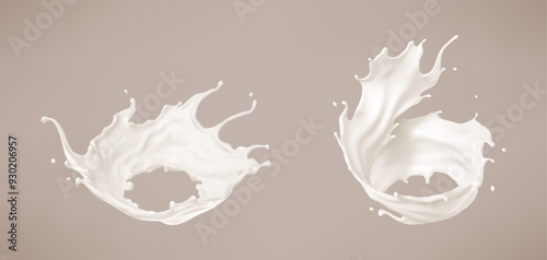 Milk splash. Natural dairy product, yogurt or cream splash with flying drops. Realistic Vector illustration