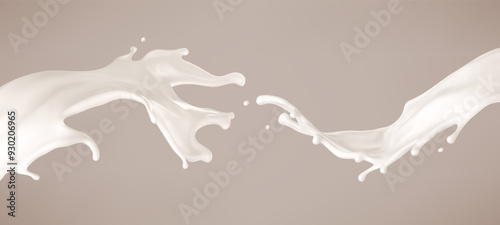 Milk splashes. Natural dairy product, yogurt or cream splash with flying drops. Realistic Vector illustration