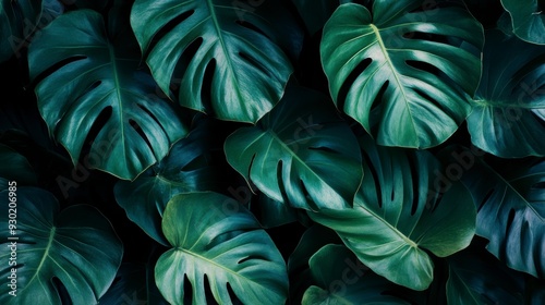 Tropical background of lush green leaves