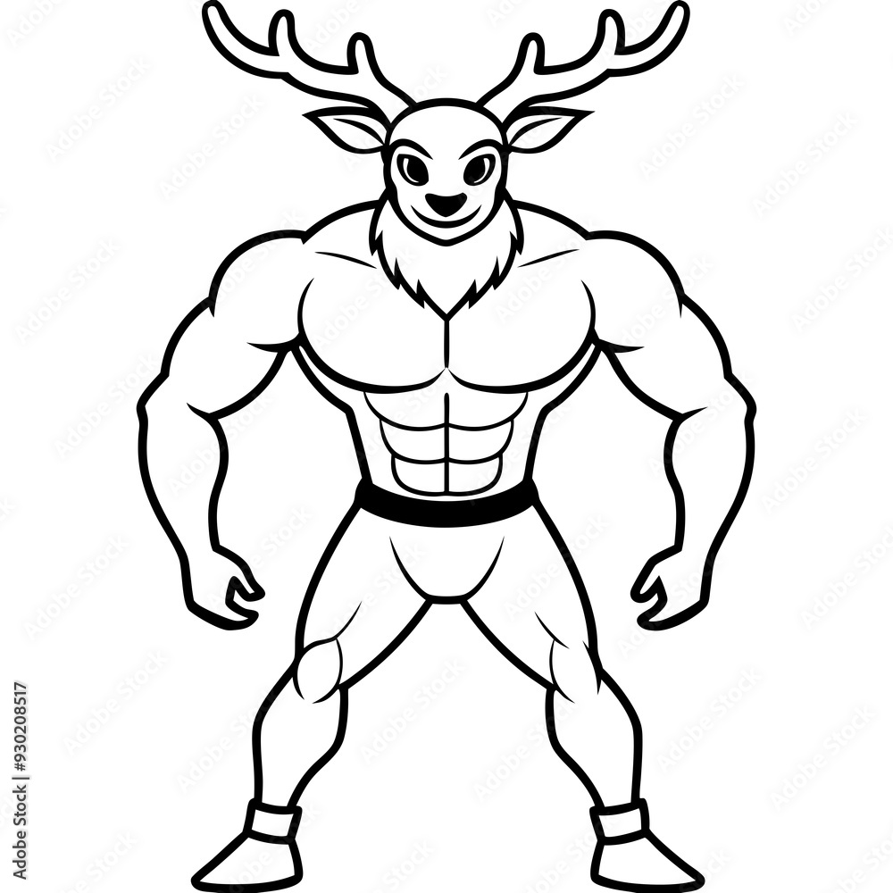 A ferocious deer athlete posing line art vector illustration A ferocious deer athlete posing line art vector illustration