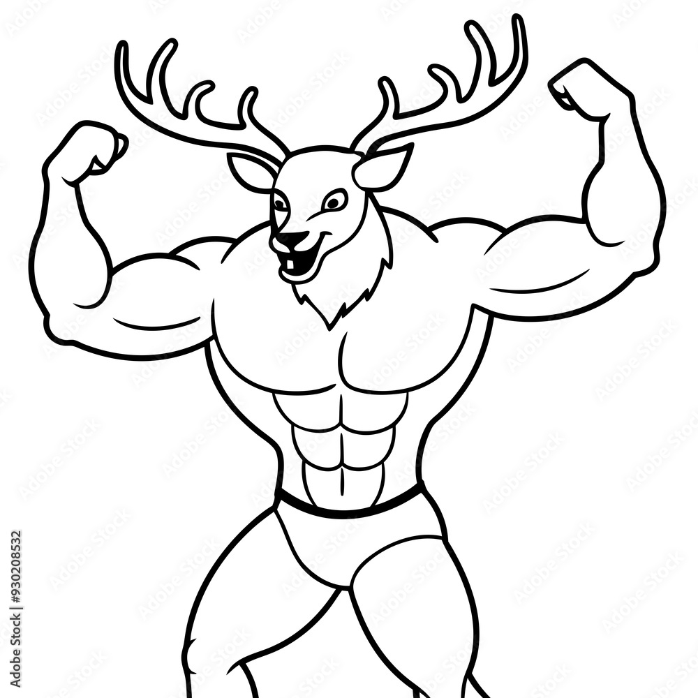 A ferocious deer athlete posing line art vector illustration A ferocious deer athlete posing line art vector illustration