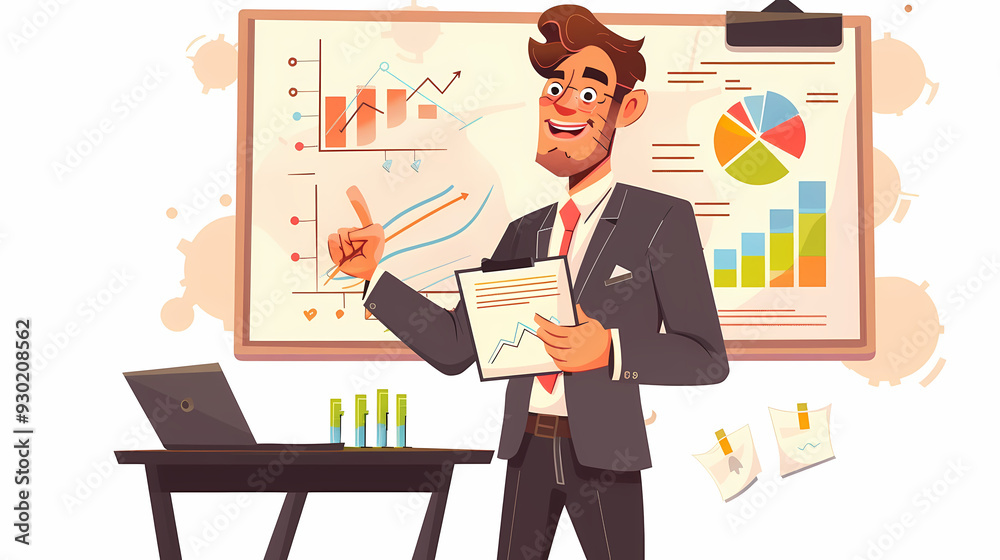 Businessman shows business plan. Cartoon Vector Illustration. Businessman shows business plan. Cartoon Vector Illustration.
