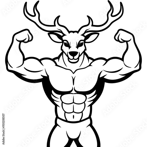 Wallpaper Mural A ferocious deer athlete posing line art vector illustration Torontodigital.ca