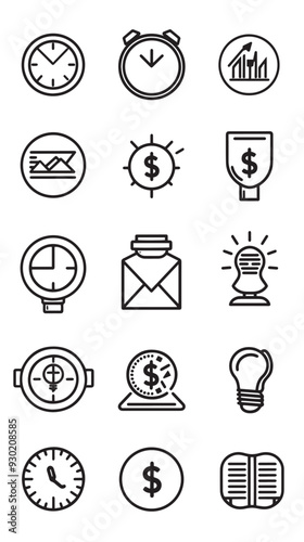 Cost reduction icons for web design line style cost reduction vector icons