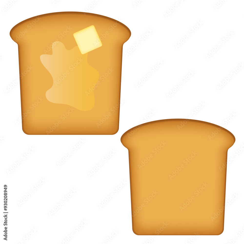 Set of two brown bread toast with melting butter vector illustration. Set of two brown bread toast with melting butter vector illustration.