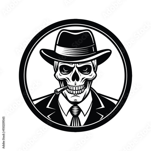 Mafia gangster skull with cigar and wearing a hat 
