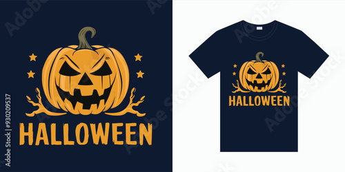 Halloween T-shirt design costume template. Happy Halloween scary trendy vector t-shirt design. Halloween vector clothing apparel t-shirt design