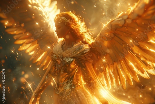 Golden Angel with Glittering Wings