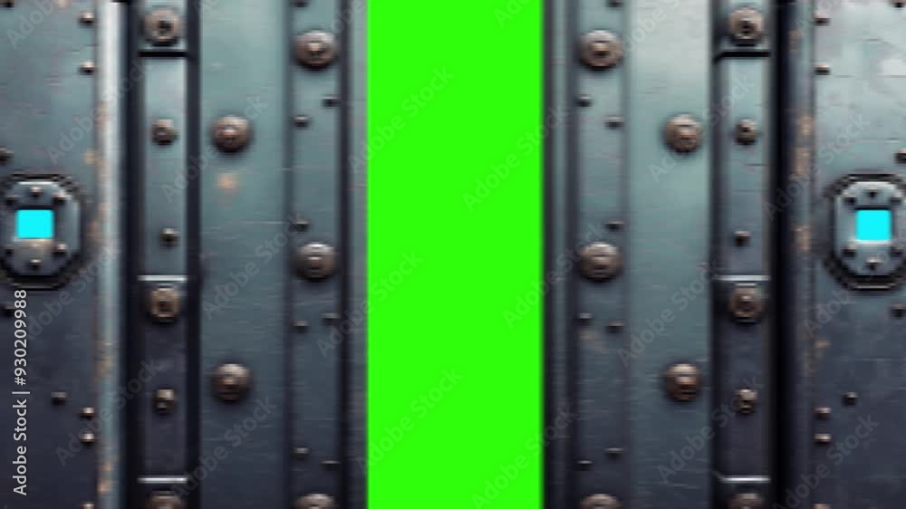 Futuristic 8 bit double doors. Transition with gate opening and closing