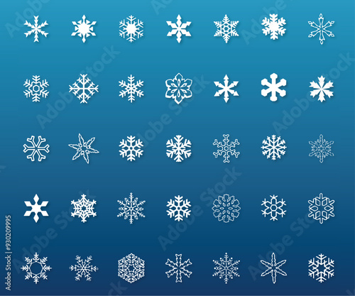 Winter Snow Flakes Holiday Flat vector Illustration Set  Template