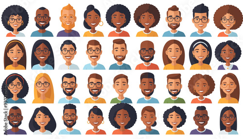 Set isolé illustration portrait photo profil avatar personnes diversité.