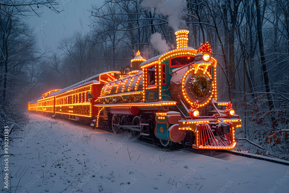 a train with lights on it a train with lights on it