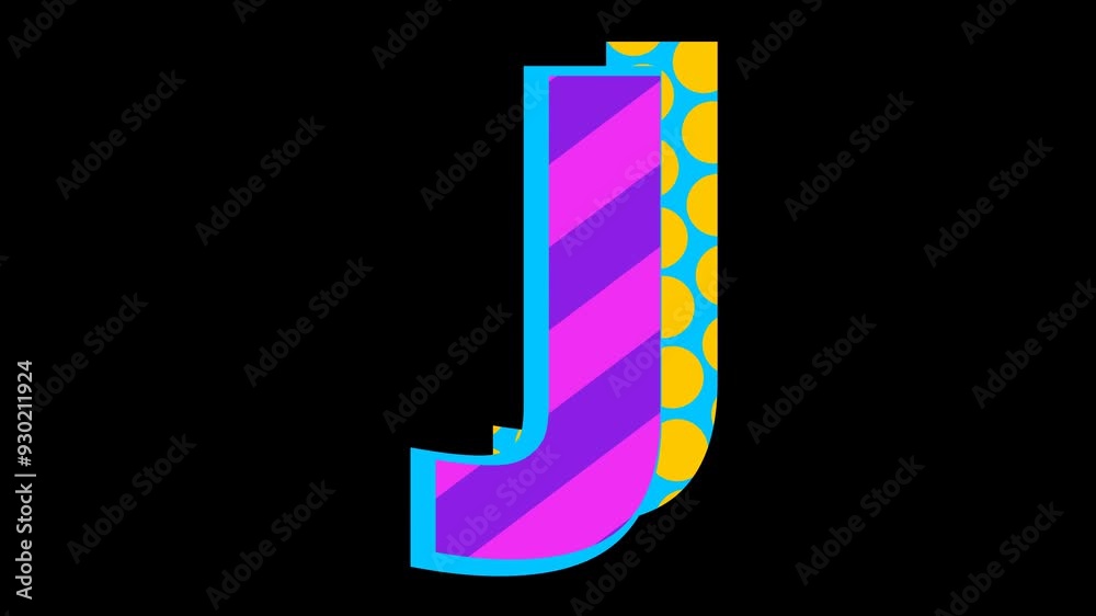 Abstract retro pattern alphabet letter J icon animation 