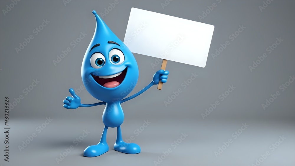 A cartoon water drop character holding a blank sign. A cartoon water drop character holding a blank sign.