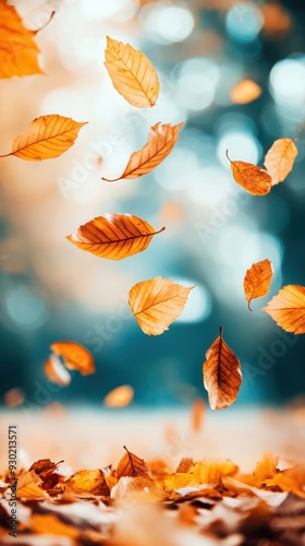 Autumn leaves falling against a background of warm, earthy tones, creating a cozy and nostalgic mood
