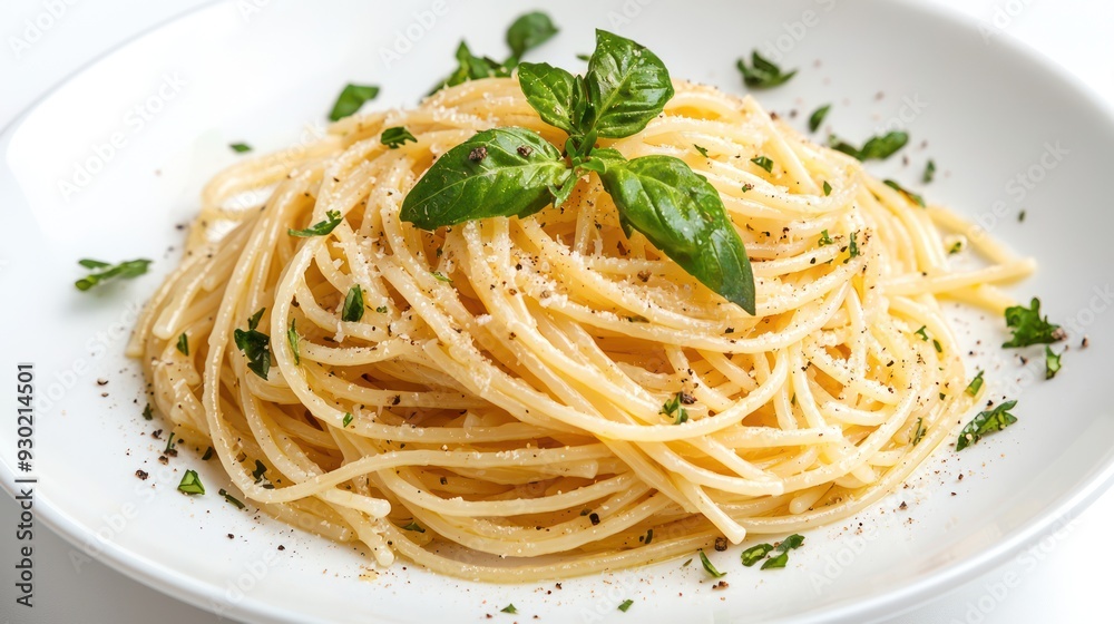 Exquisite Plate of Spaghetti with Fresh Herbs in Elegant Fine Dining Setting Under Studio Lighting,Generative AI Exquisite Plate of Spaghetti with Fresh Herbs in Elegant Fine Dining Setting Under Studio Lighting,Generative AI
