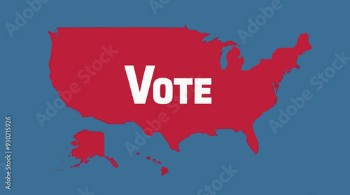 Silhouette of USA map, with the words vote 2024, election and politics concept.