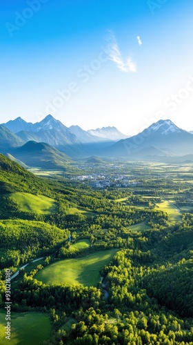 An aerial view of a mountain range on the outskirts of a city, where nature meets urban development, showcasing the contrast between rugged landscapes and modern architecture