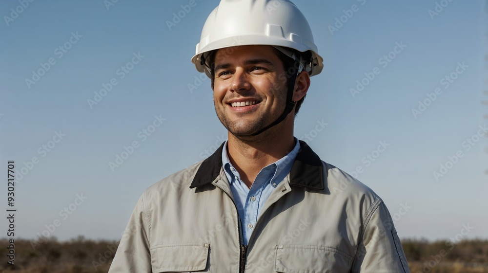 Smiling Engineer in Hard Hat at Construction Site Smiling Engineer in Hard Hat at Construction Site