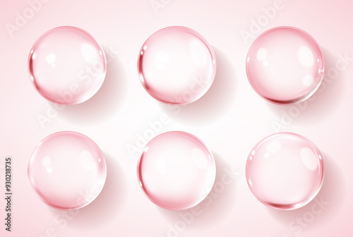 Hyaluronic acid  bubbles. Collagen clear drops. Cosmetic serum. Skincare product. Vector illustration