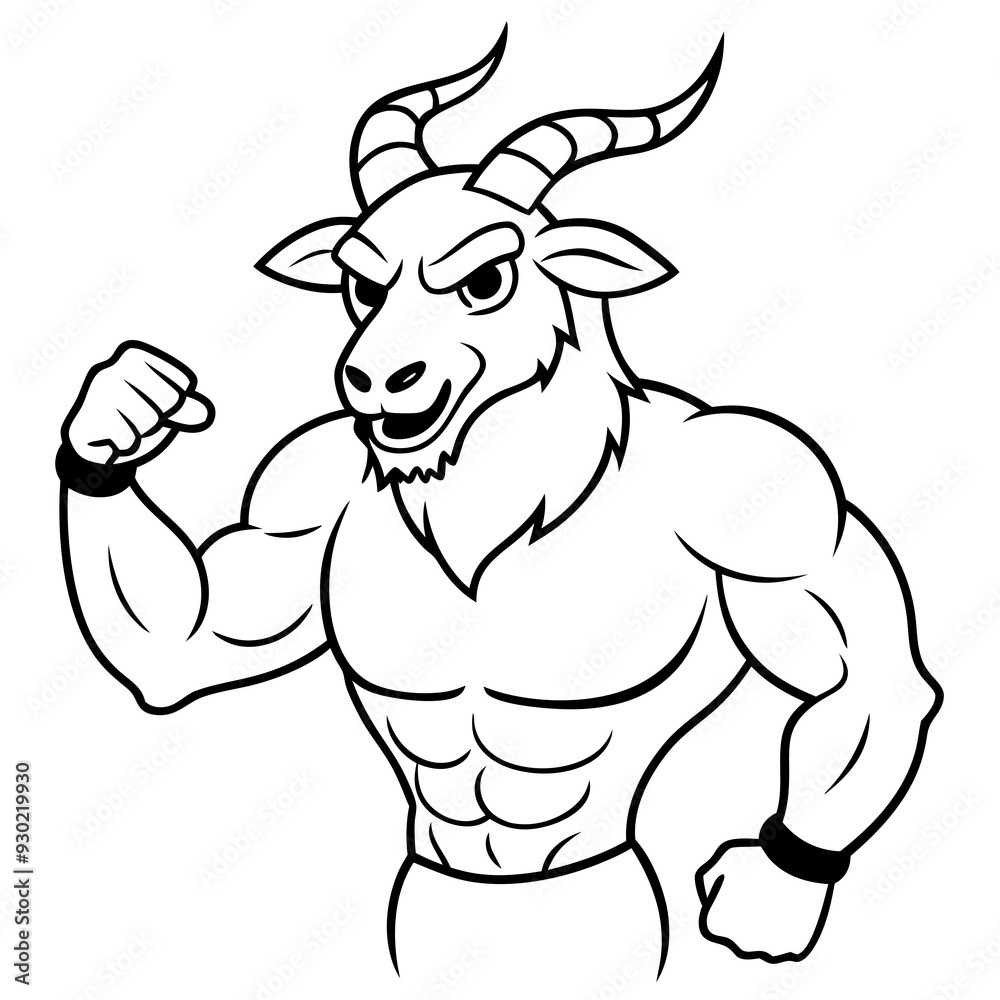 A ferocious goad athlete posing line art vector illustration A ferocious goad athlete posing line art vector illustration