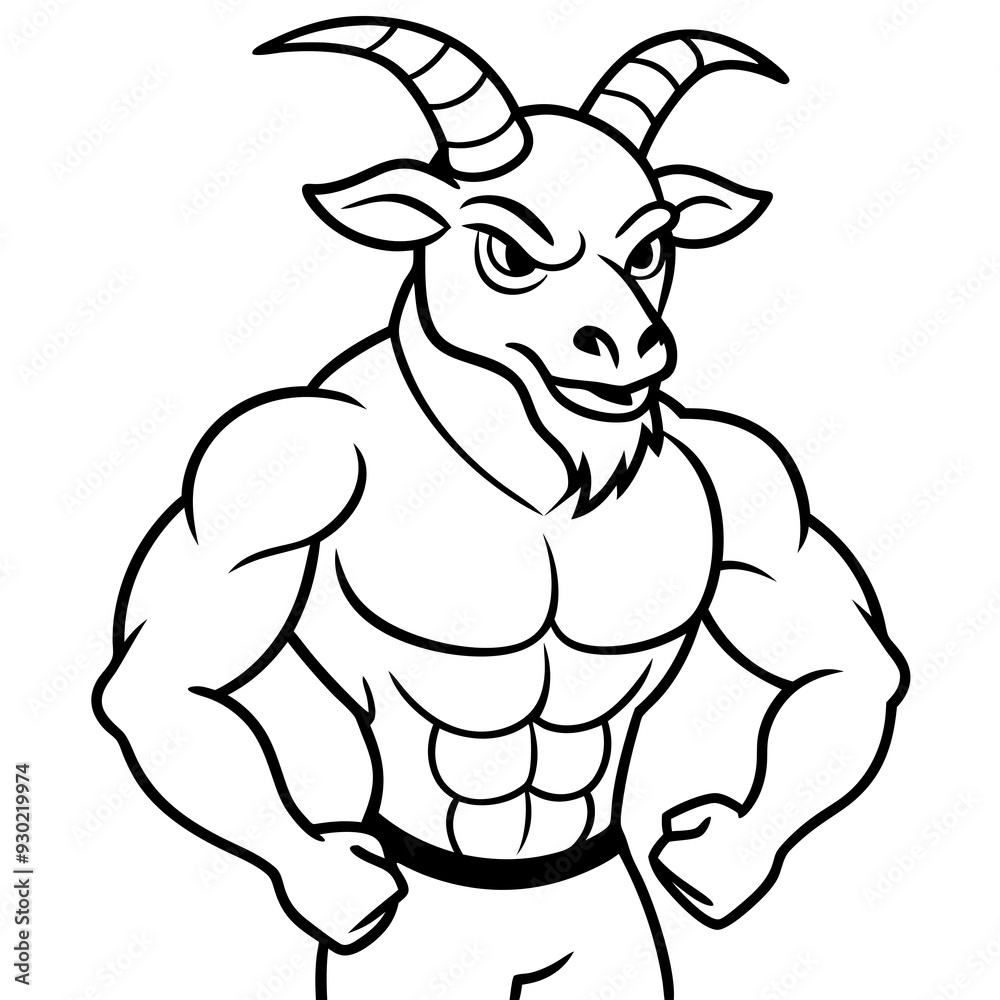 A ferocious goad athlete posing line art vector illustration A ferocious goad athlete posing line art vector illustration