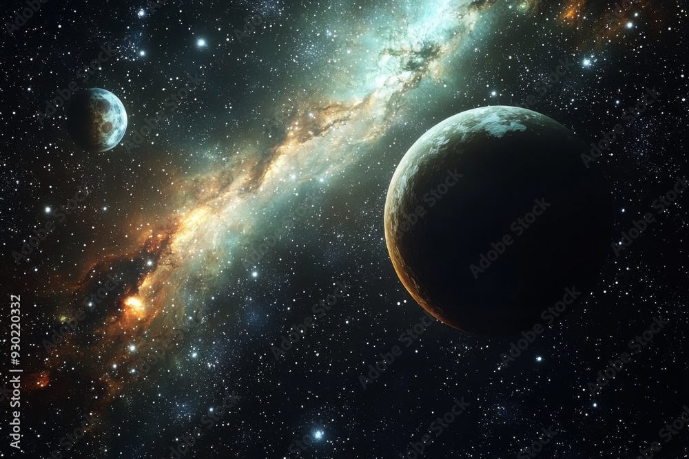 Fototapeta premium Space cosmic illustration with planets scene created with Generative AI