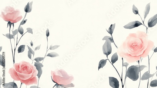 A watercolor illustration of soft pink roses with leaves on a light background.