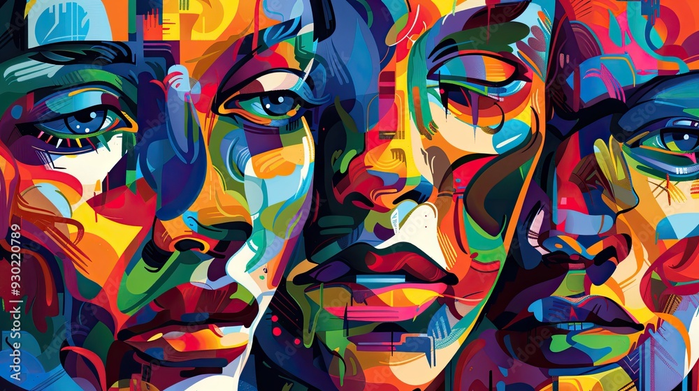 Fototapeta premium Comic-Style Abstract Portrait with Bold Colors and Dynamic Lines