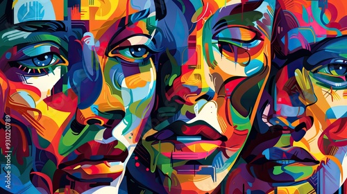Wallpaper Mural Comic-Style Abstract Portrait with Bold Colors and Dynamic Lines Torontodigital.ca